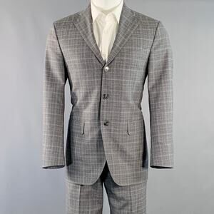 EIDOS Size 38 Regular Grey Charcoal Plaid Wool Notch Lapel Suit